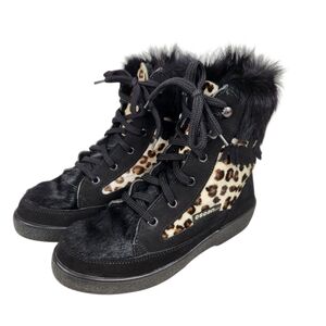 Oscar Sport Cristina Après Ski Black Fur Suede Leather Cheetah BootWomen Size 38